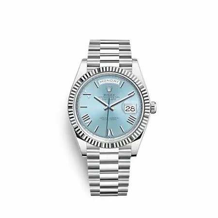 Rolex Day-Date 40 Platinum - Fluted / Ice Blue - Roman 228236-0012 (M228236-0012)